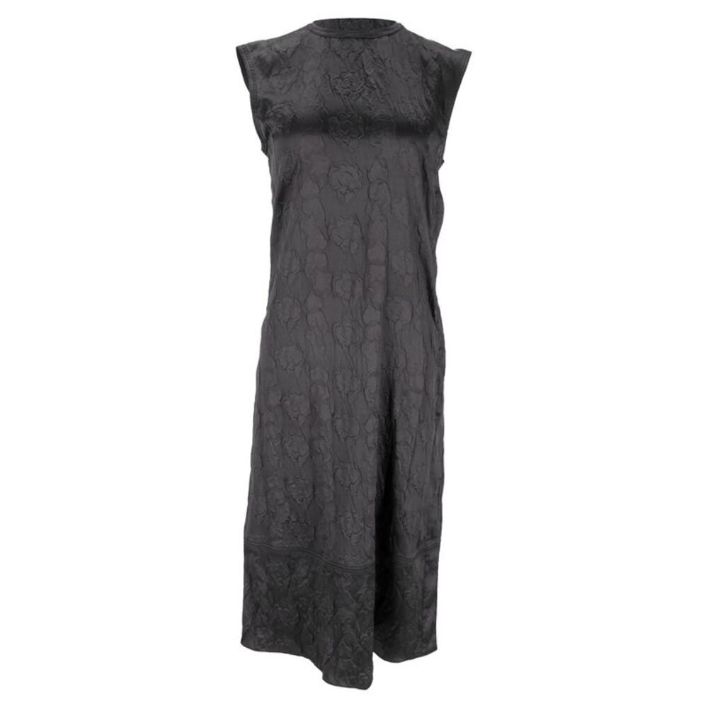 Acne Studios Darienne Floral Embossed Midi Dress in Black Satin